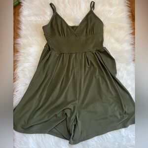 Cider Olive Green Ribbed Romper